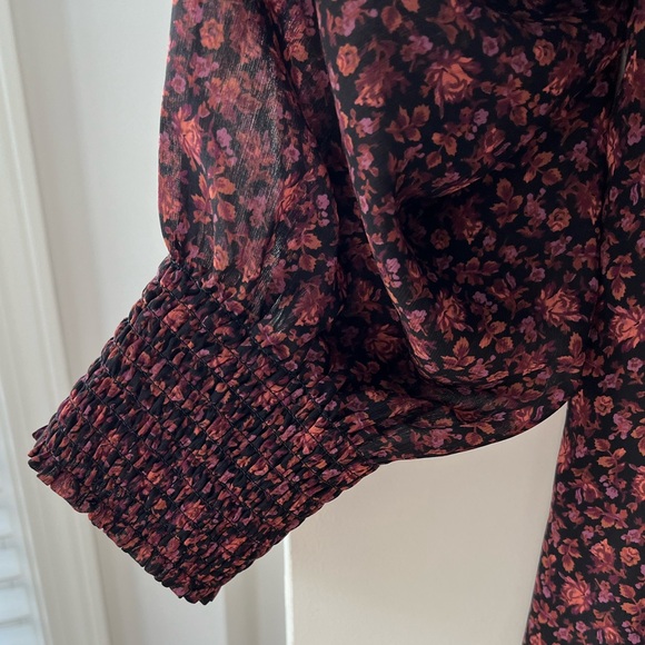 (Re)sourced Georgette Smocked-Cuff Button-Front Top in Orchard Floral - Picture 3 of 5